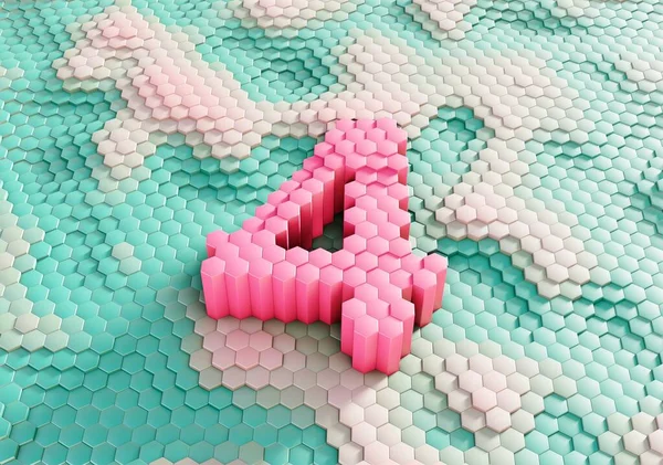 Balpeteklerinin gradyan arkaplanından çıkarılan altıgen iğnelerden yapılmış 4 numaranın renkli 3D görüntülemesi