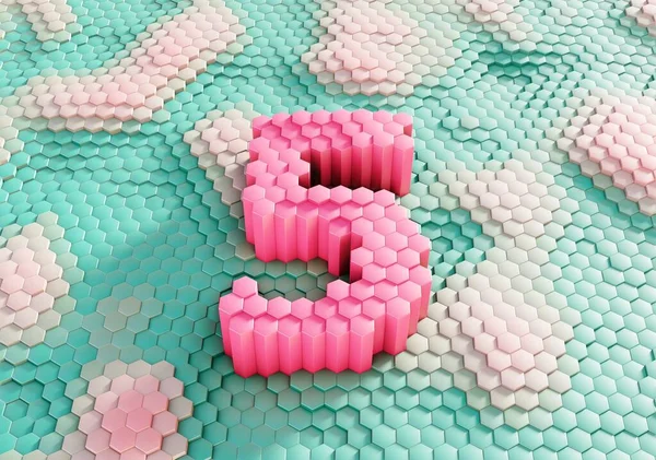 Bal peteklerinin gradyan arkaplanından çıkarılan altıgen iğnelerden yapılmış 5 numaranın renkli 3D görüntülemesi