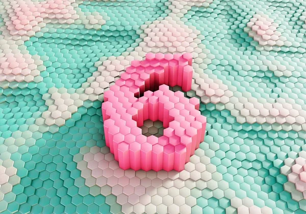 Bal peteklerinin gradyan arkaplanından çıkarılan altıgen iğnelerden yapılmış 6 numaranın renkli 3D görüntülemesi