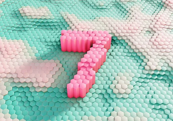 Bal peteklerinin gradyan arkaplanından çıkarılan altıgen iğnelerden yapılmış 7 numaranın renkli 3D görüntülemesi