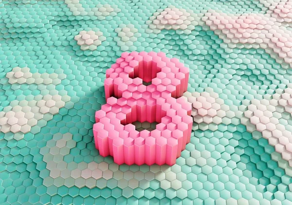 Bal peteği gradyan arkaplanından çıkarılan altıgen iğnelerden yapılmış 8 numaranın renkli 3D görüntülemesi