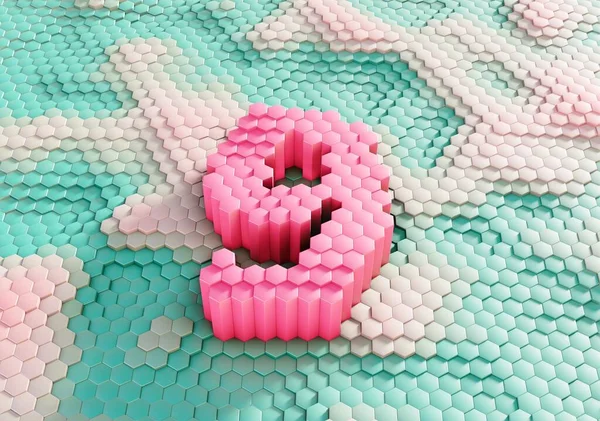 Balpeteği gradyan arkaplanından çıkarılan altıgen iğnelerden yapılmış 9 numaranın renkli 3D görüntülemesi