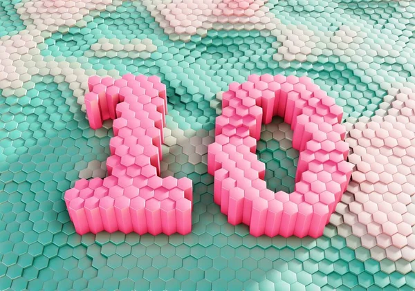 Bal peteklerinin gradyan arkaplanından çıkarılan altıgen iğnelerden yapılmış 10 numaranın renkli 3D görüntülemesi