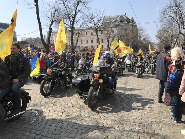 Motobikers with Humorina flags in Odessa — Stock Photo, Image