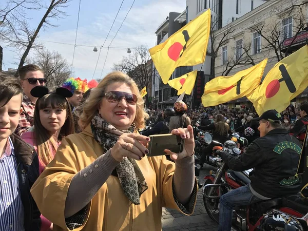 Motobikers, Humorina, zászlók, Odessa — Stock Fotó