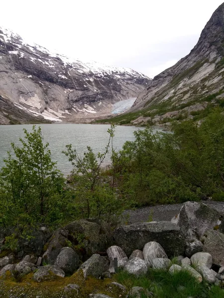 Όμορφη Νορβηγικά καλοκαιρινό τοπίο με θέα στο βουνό και στη λίμνη — Φωτογραφία Αρχείου
