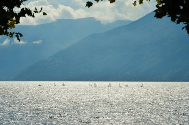 Yelkenli tekne yat, yelkenli yarış. Panoramik görünüm 