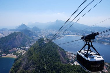 Rio de Janeiro Brezilya 'daki Şeker Somunu' na giden kablo araba.