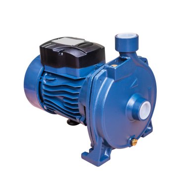 Beyaz arkaplanda mavi su pompası