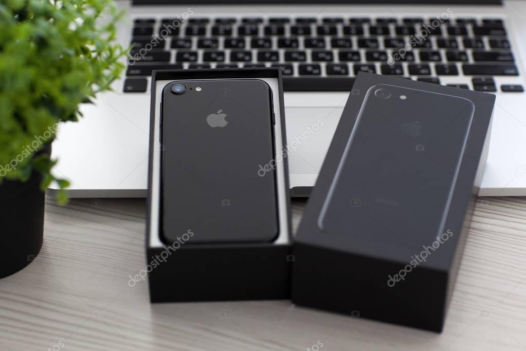Unboxing New Iphone 7 Jet Black Onyx In Macbook Pro Stock Editorial Photo C Prykhodov
