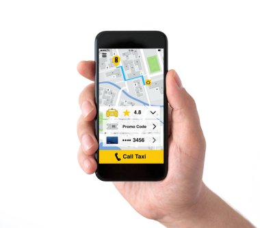 Uygulama arama vergi ile siyah telefon tutarak izole erkek el