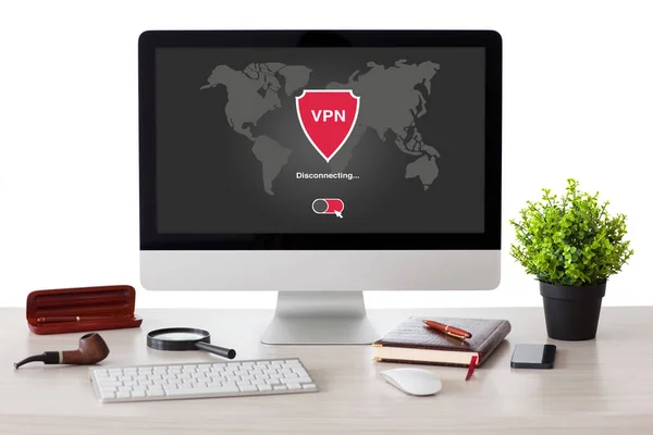 Dator med appen VPN-skapa Internet protokoll skydd netto — Stockfoto