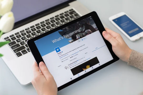 Sosyal ağ hizmeti Twitter ile iPad Pro tutan adam