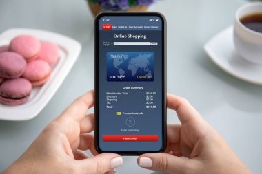 telefon app ekranda online alışveriş ile tutan eller
