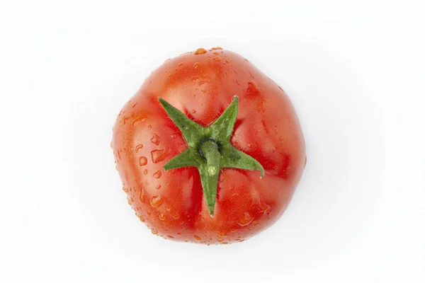 Tomate gros plan vue sur le dessus sur fond blanc — Photo