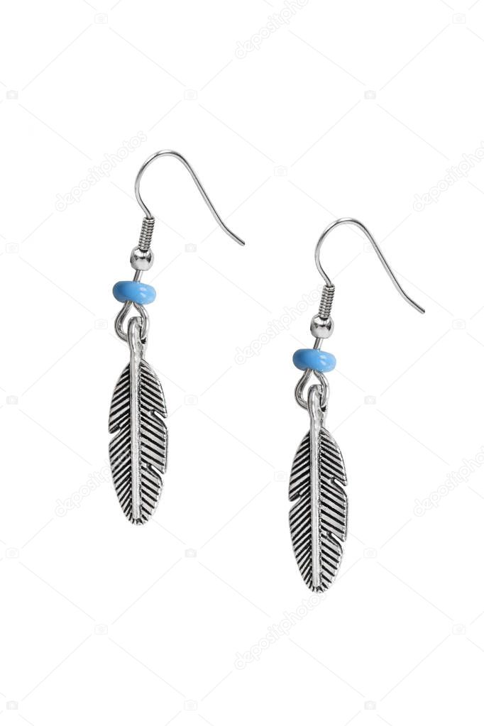 Silver earrings isolated