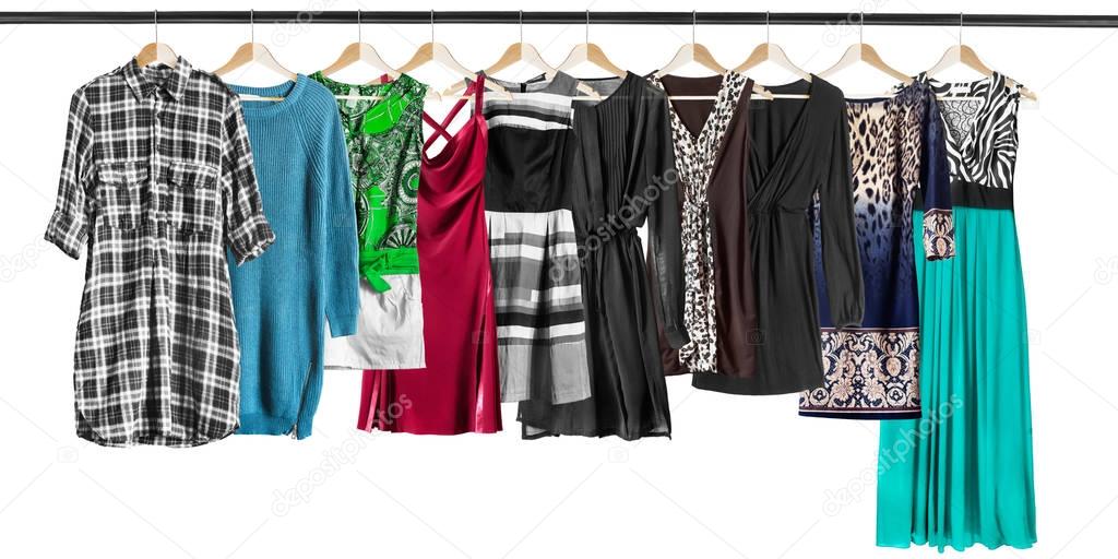 Group of dresses isolated