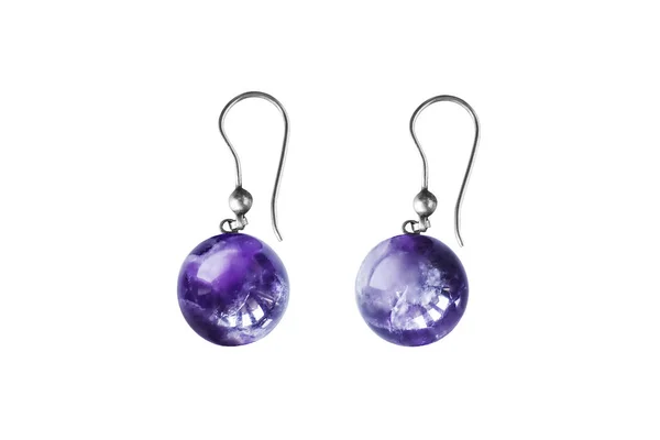 孤立的紫水晶耳环 — 图库照片