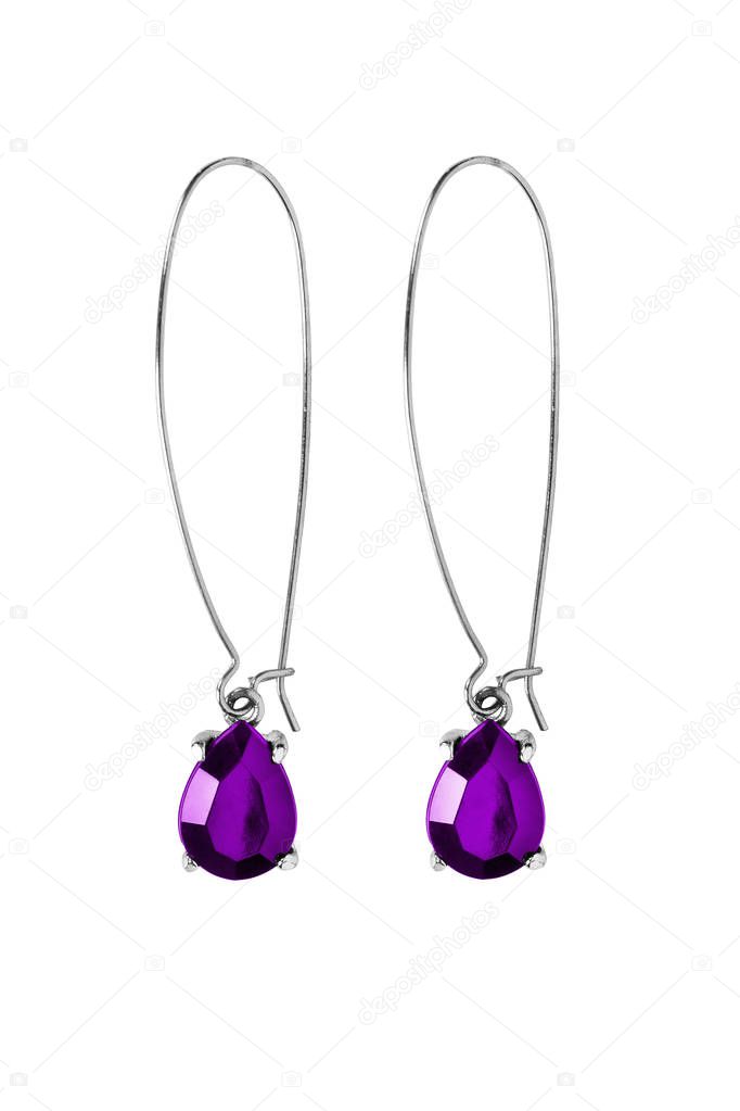 Amethyst earrings isolated
