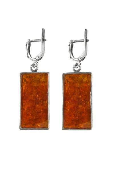 Amber earrings isolated — Stock Photo, Image