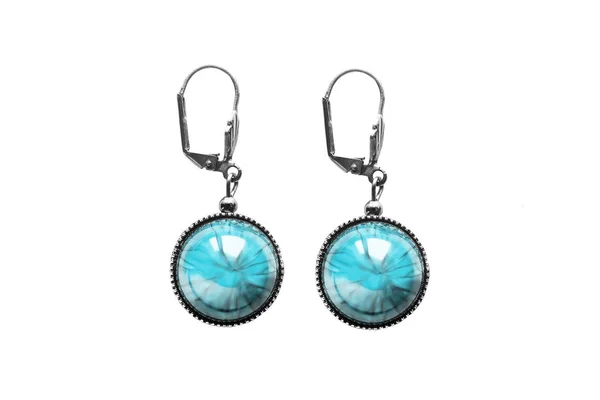 Turquoise earrings isolated — Stock Photo, Image