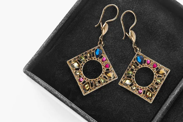 Earrings in a box — Stock Photo, Image