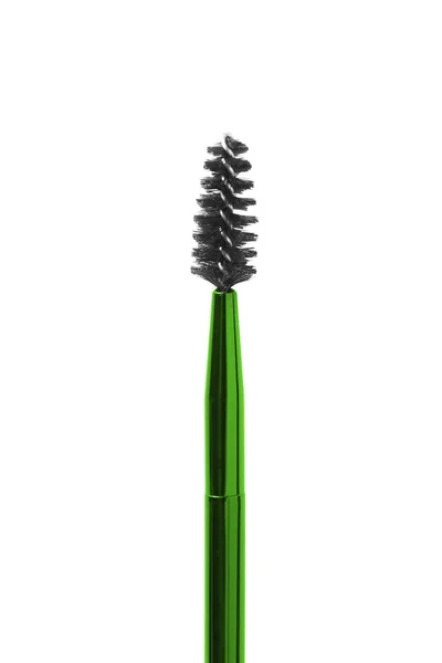 Maquiagem Verde Brow Brush Closeup Fundo Branco — Fotografia de Stock