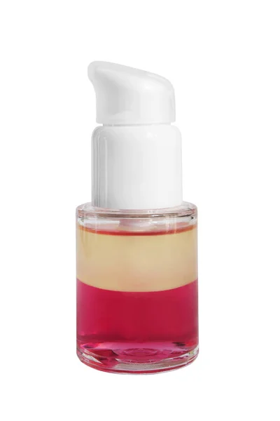 Zweifarbige Kosmetische Serum Kleine Flasche Auf Weißem Hintergrund — Stockfoto