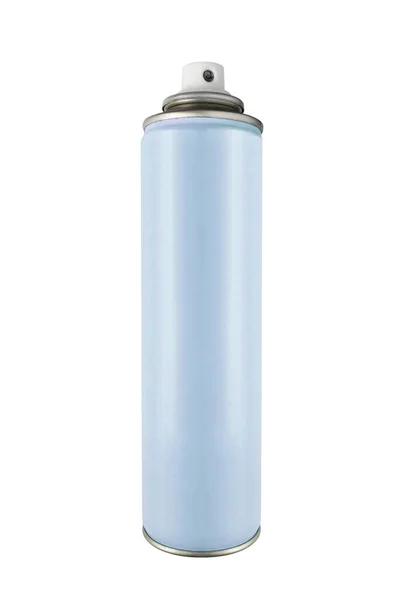 Blanco Blauwe Spray Geopende Fles Geïsoleerd Wit — Stockfoto