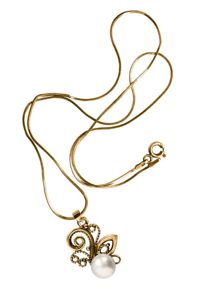 Beyaz inci kolyeli güzel altın kolye.