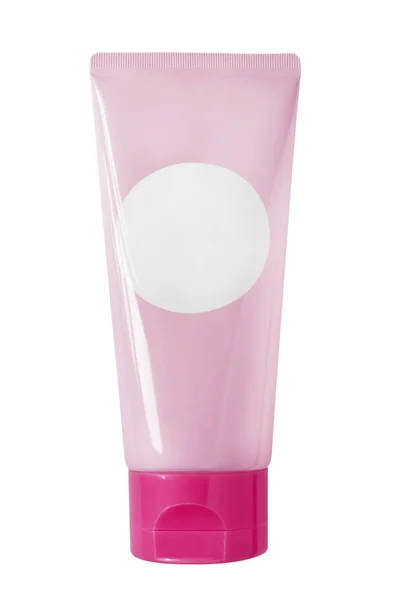 Простая Розовая Пластиковая Косметическая Трубка Белом Фоне — стоковое фото