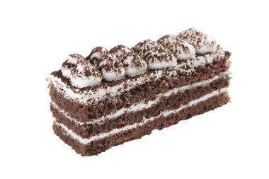 Bisküvi çikolatalı brownie kremalı pasta beyaz arka planda