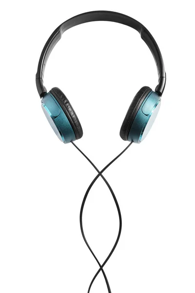 Fones Ouvido Com Fio Azul Isolados Sobre Branco — Fotografia de Stock