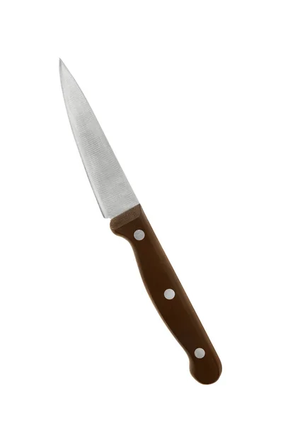 Cuchillo Trinchar Con Mango Marrón Aislado Sobre Blanco — Foto de Stock