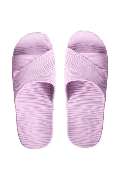白色背景的粉色橡胶拖鞋对 — 图库照片