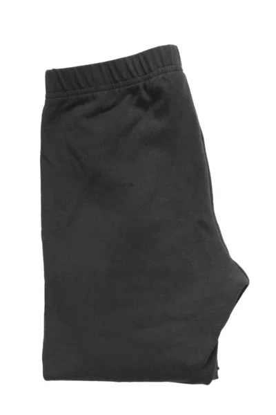 Pantalones Deportivos Plegados Básicos Negros Aislados Sobre Blanco — Foto de Stock