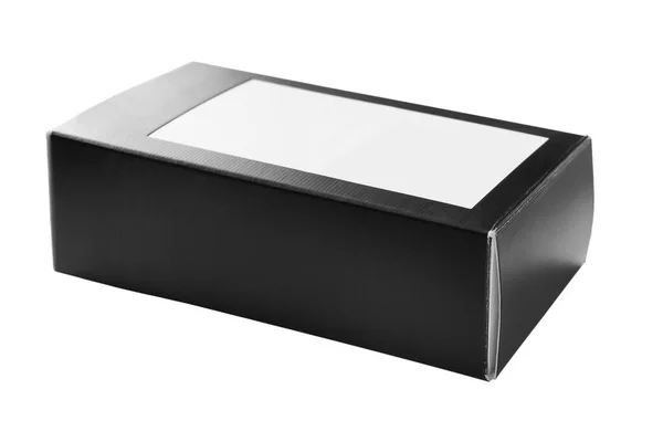 Prázdná Černá Bílá Karton Uzavřený Box Izolované Přes Bílou — Stock fotografie