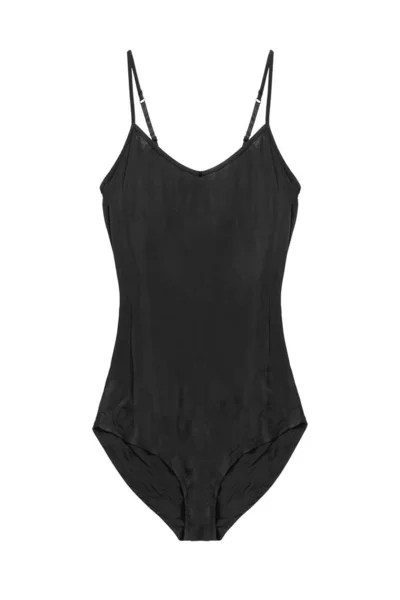 Black Silk Basic Elegant Swimsuit Isolated White — Stock Photo, Image