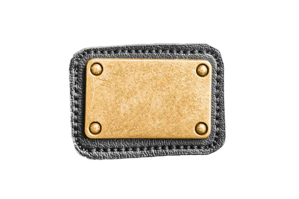 Blank Golden Metallic Plate Leather Patch Isolated White — Stock Photo, Image