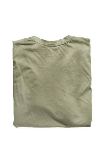 Cotton Khaki Basic Folded Shirt Isolated White — Stock Photo, Image