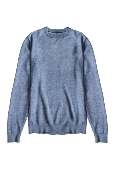 Pullover Casual Blu Basic Lavorato Maglia Isolato Bianco — Foto Stock