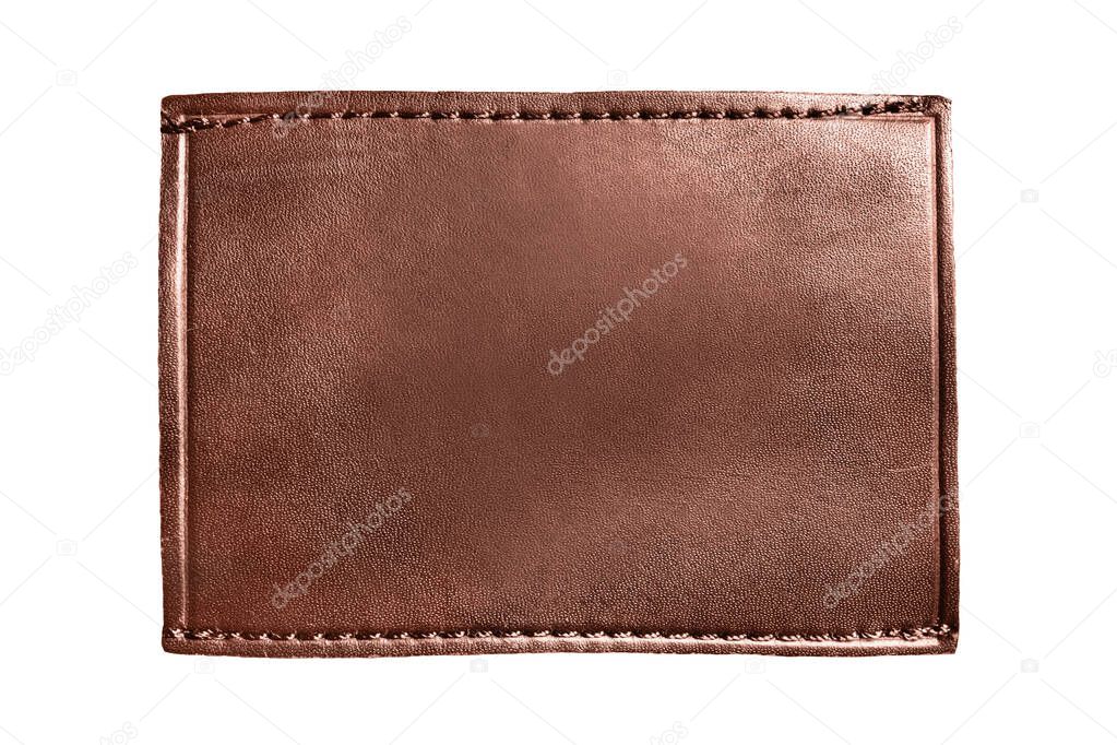 Blank brown leather patch isolated over white