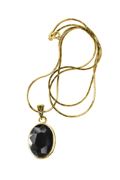 Gold Necklace Black Onyx Pendant Isolated White — Stock Photo, Image