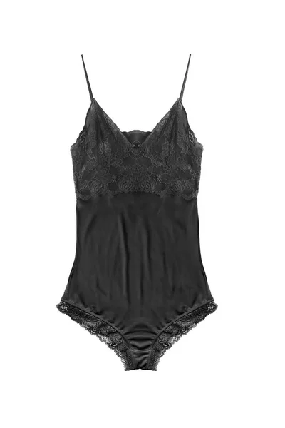 Black Satin Lacy Linerie Bodysuit Isolated White — Stock Photo, Image