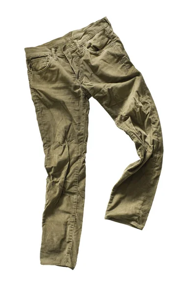 Khaki Verde Pantaloni Casual Crumpled Fundal Alb — Fotografie, imagine de stoc