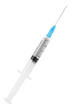 Beyaz üzerine izole edilmiş enjeksiyonlu tıbbi şırınga.