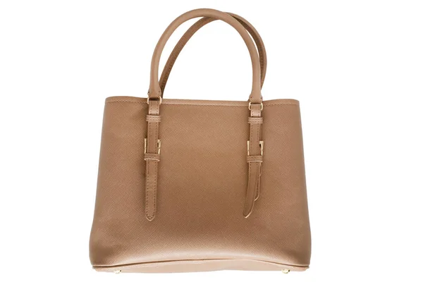 Elegante Beige Lederhandtasche Isoliert Über Weiß — Stockfoto