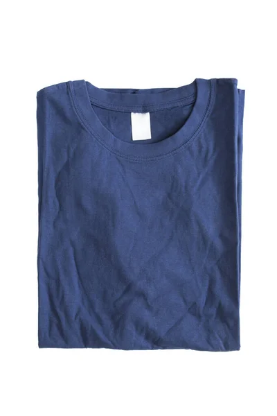 Escuro Azul Básico Dobrado Shirt Fundo Branco — Fotografia de Stock