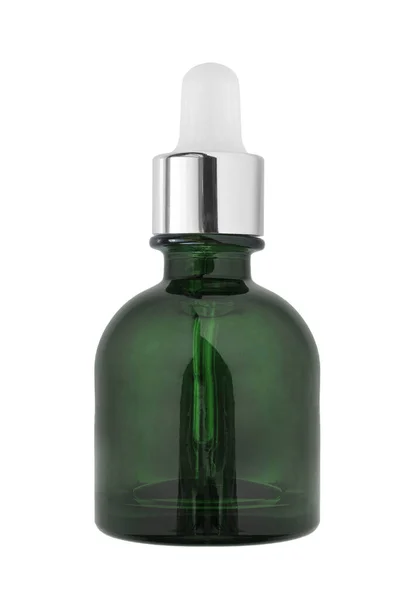 Verde Belleza Suero Gotas Botella Sobre Fondo Blanco —  Fotos de Stock