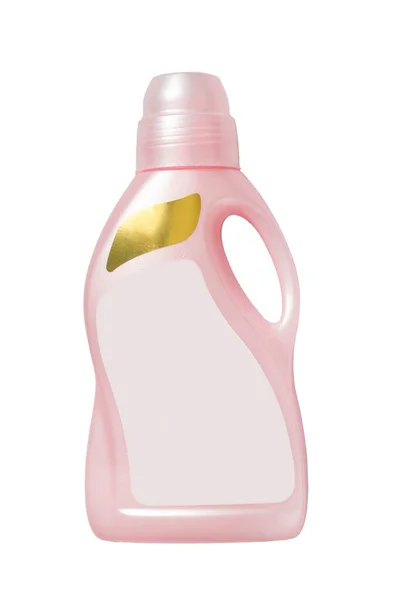 Frasco Produtos Químicos Domésticos Plástico Branco Rosa Fundo Branco — Fotografia de Stock